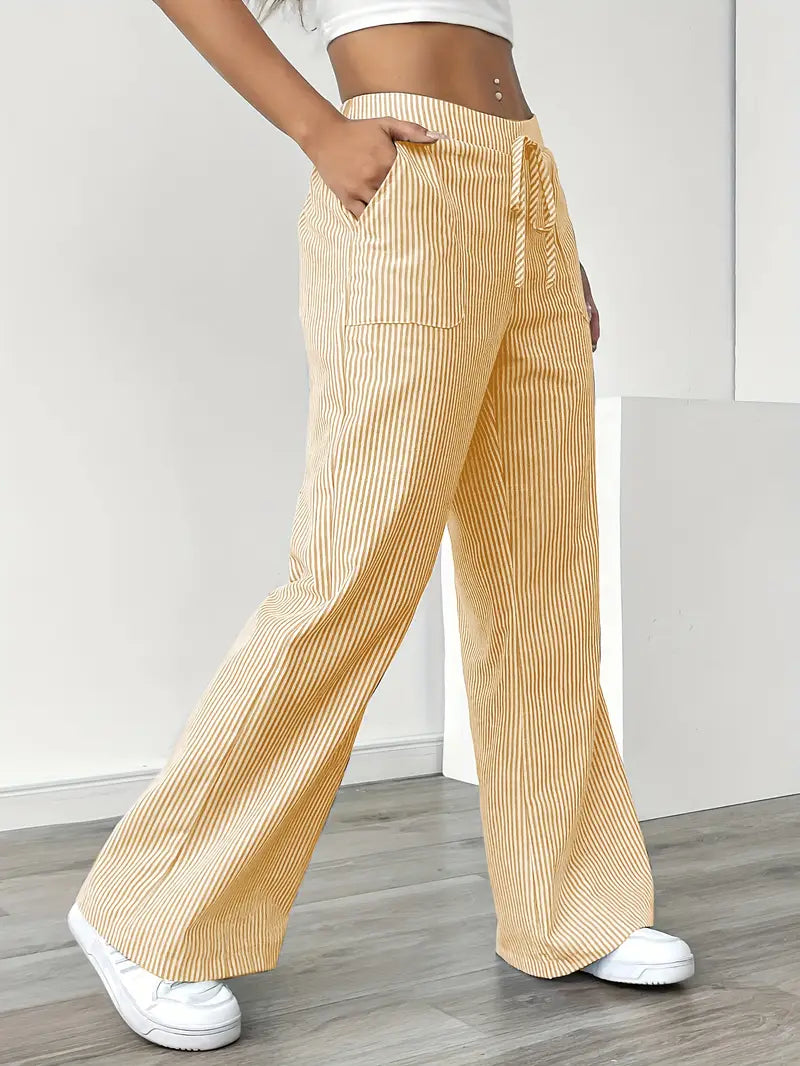 Gestreifte Damen-Hose mit hohem Bund und weitem Bein
