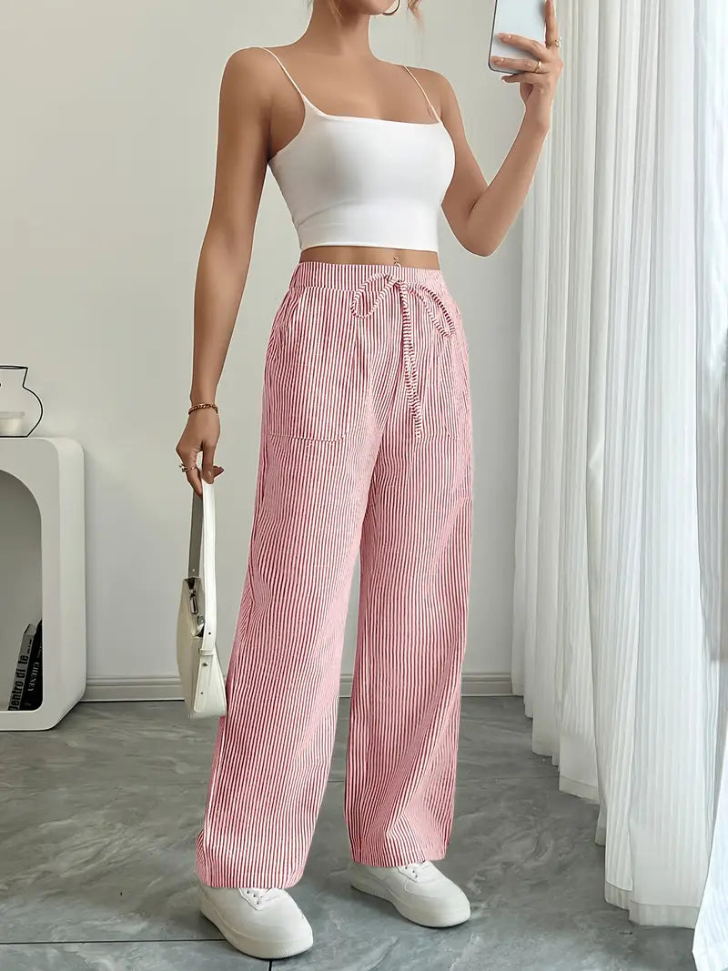 Gestreifte Damen-Hose mit hohem Bund und weitem Bein