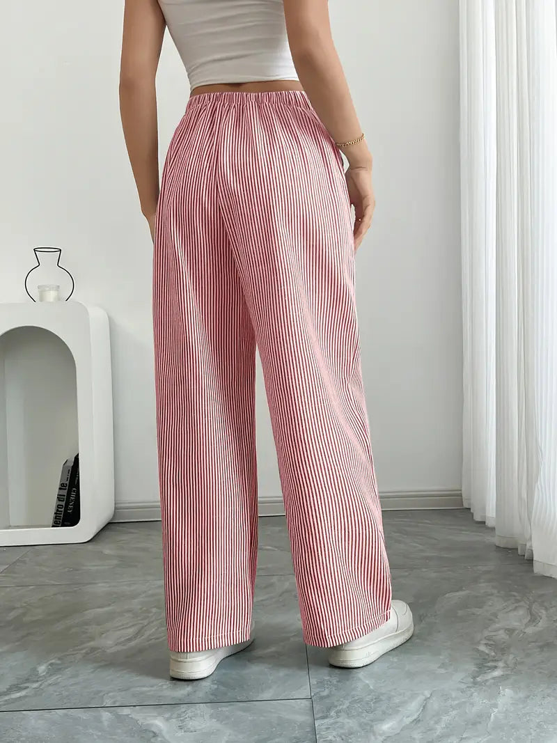 Gestreifte Damen-Hose mit hohem Bund und weitem Bein