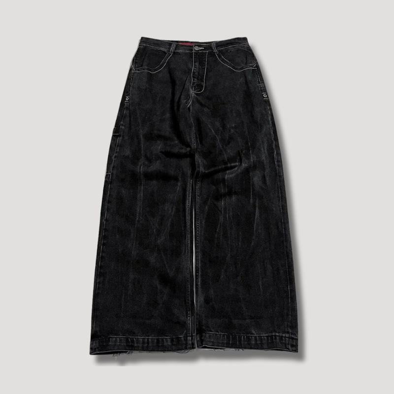 Schwarze Jeans mit hoher Taille und weitem Bein