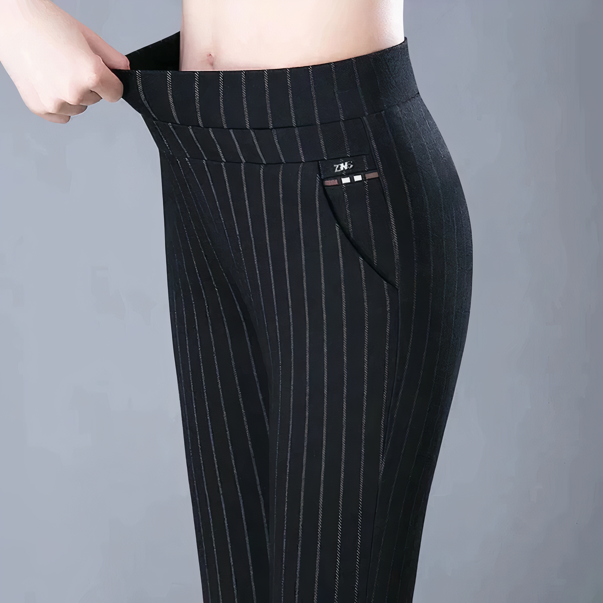 Damenhose mit hoher Taille und schmaler Passform mit Taschen