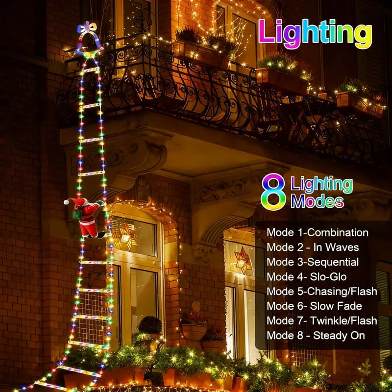 Kletternder Weihnachtsmann – Animierte weihnachtliche Leuchtleiter mit Fernbedienung