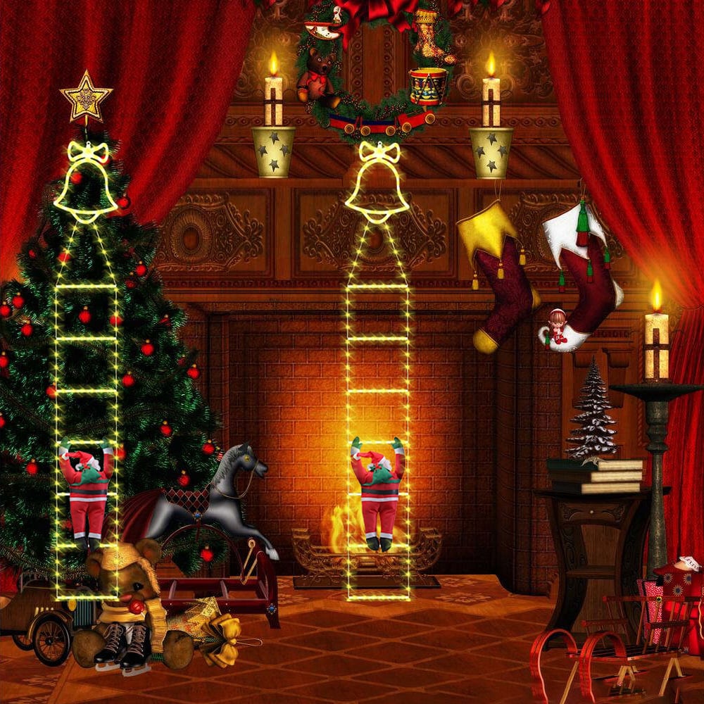 Kletternder Weihnachtsmann – Animierte weihnachtliche Leuchtleiter mit Fernbedienung