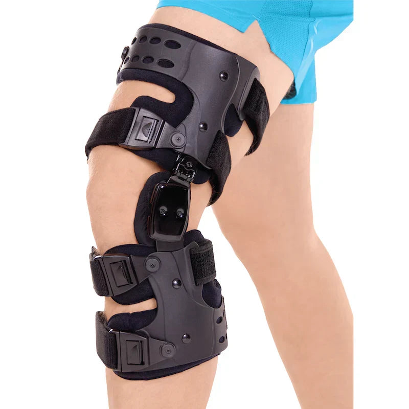 Medizinische Entlastungs-Knieorthese bei Arthrose, unikompartimentelle Orthese mit Varus- und Valgus-Korrektur, medialer und lateraler Entlastung sowie einstellbarer Bewegungskontrolle