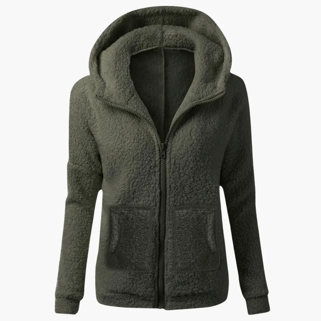 Warme Damen-Fleecejacke mit Reissverschluss und Kapuze