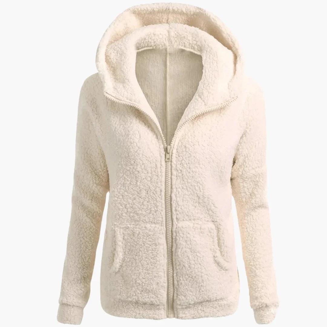 Warme Damen-Fleecejacke mit Reissverschluss und Kapuze