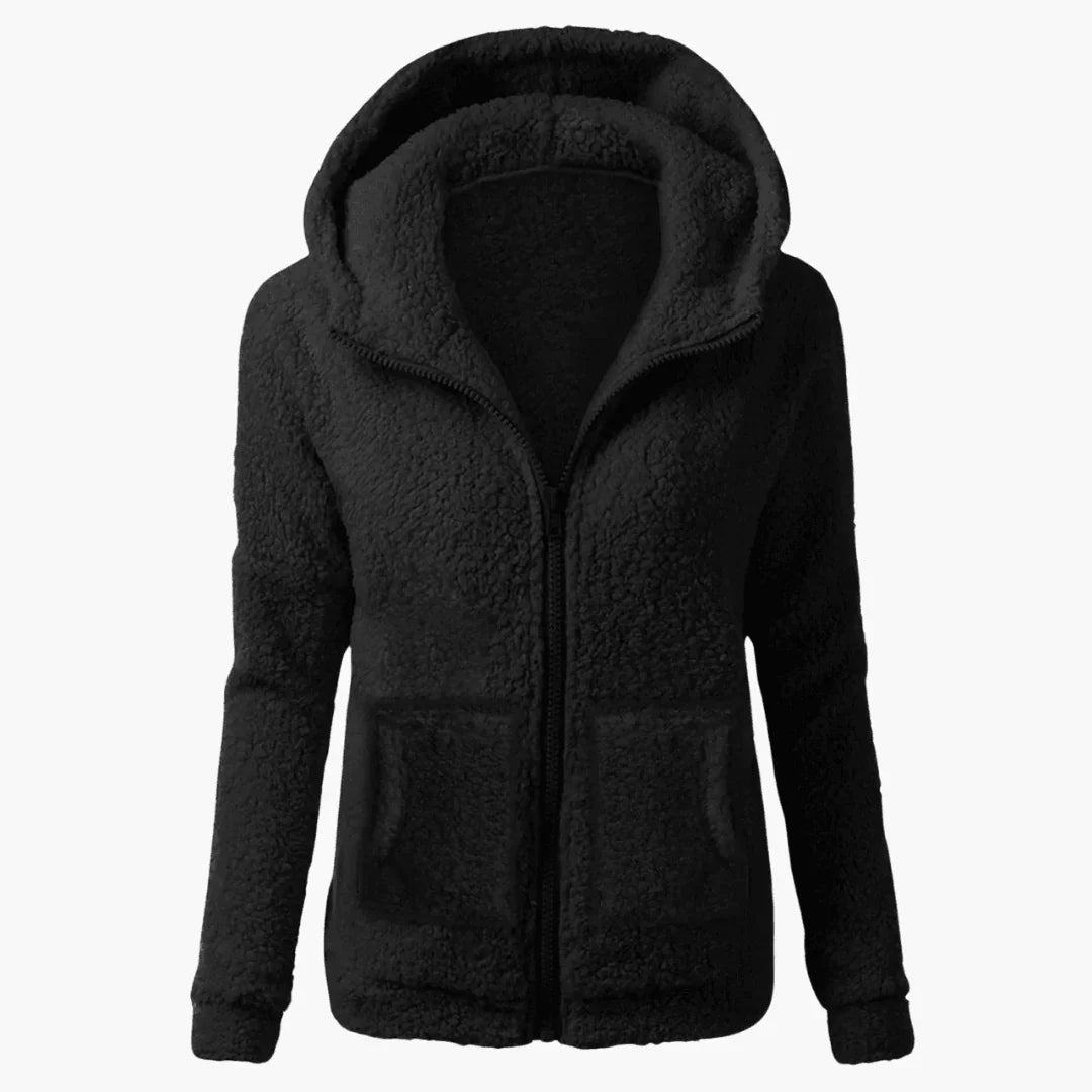 Warme Damen-Fleecejacke mit Reissverschluss und Kapuze
