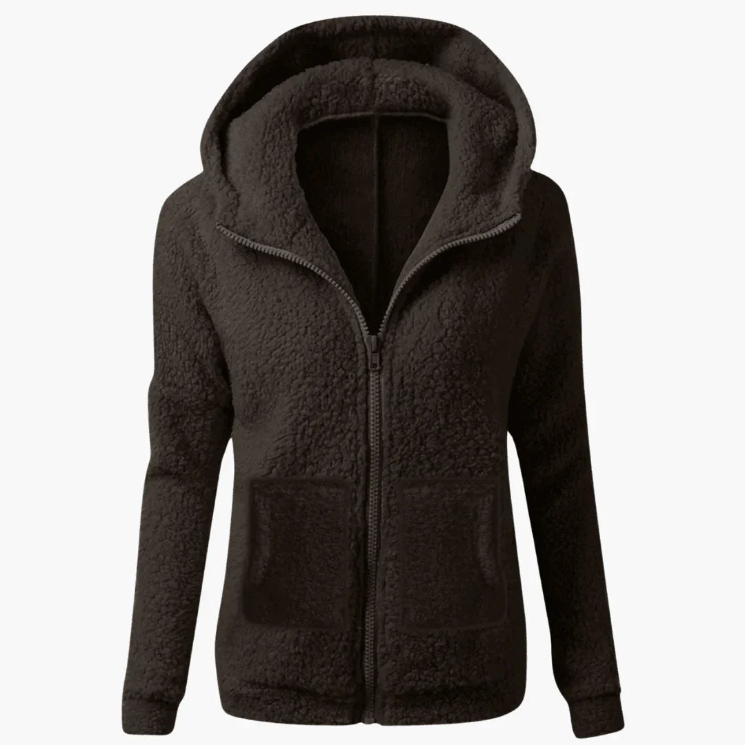 Warme Damen-Fleecejacke mit Reissverschluss und Kapuze