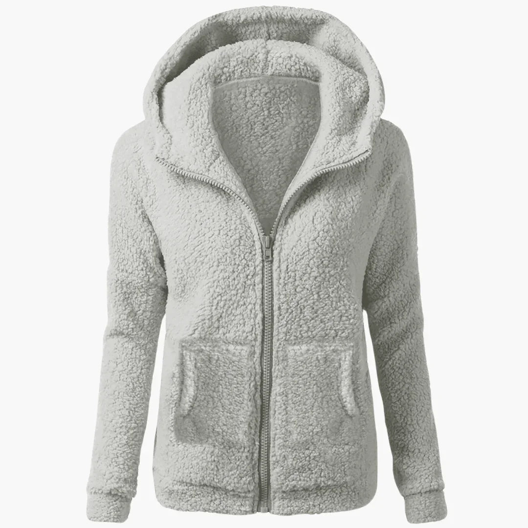 Warme Damen-Fleecejacke mit Reissverschluss und Kapuze