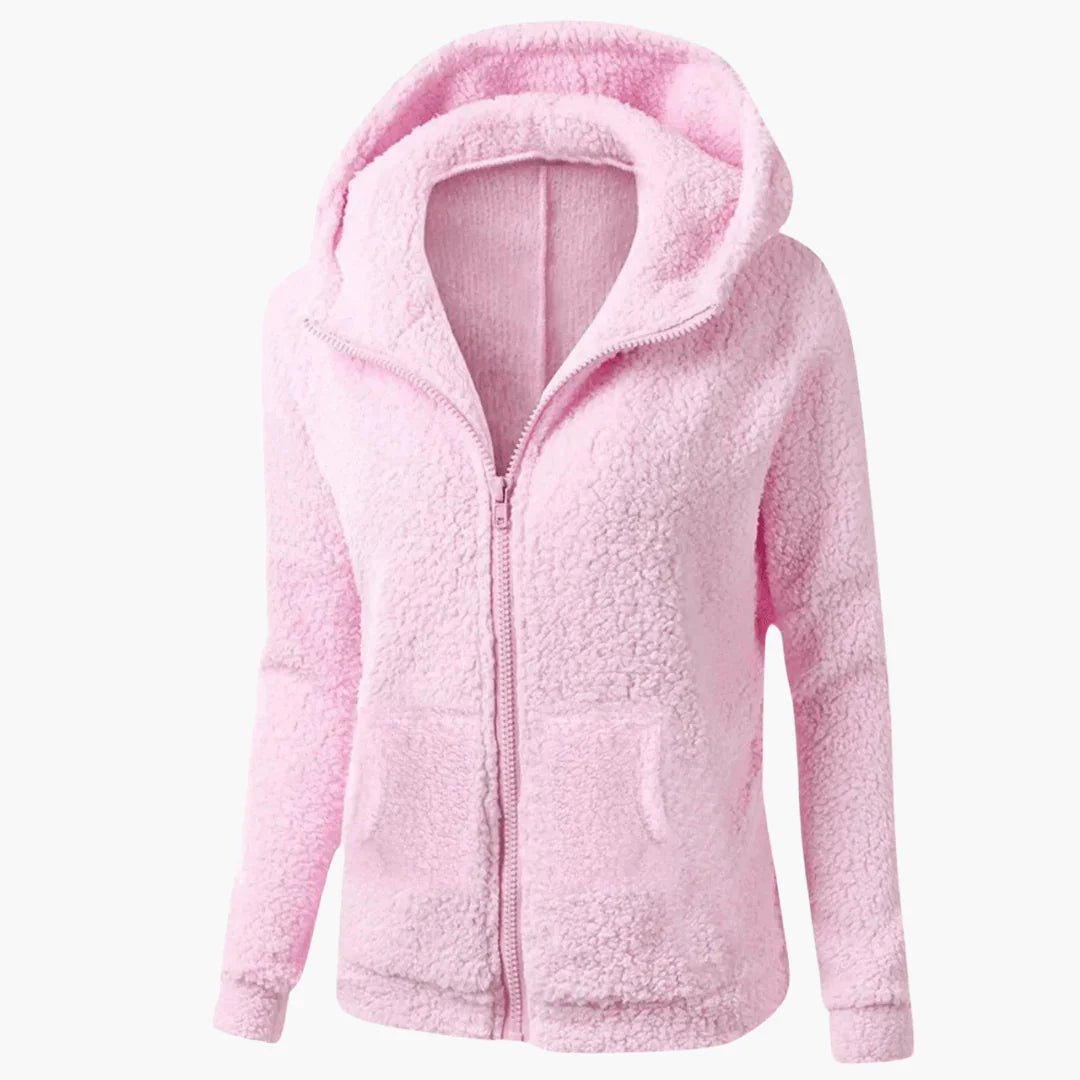 Warme Damen-Fleecejacke mit Reissverschluss und Kapuze