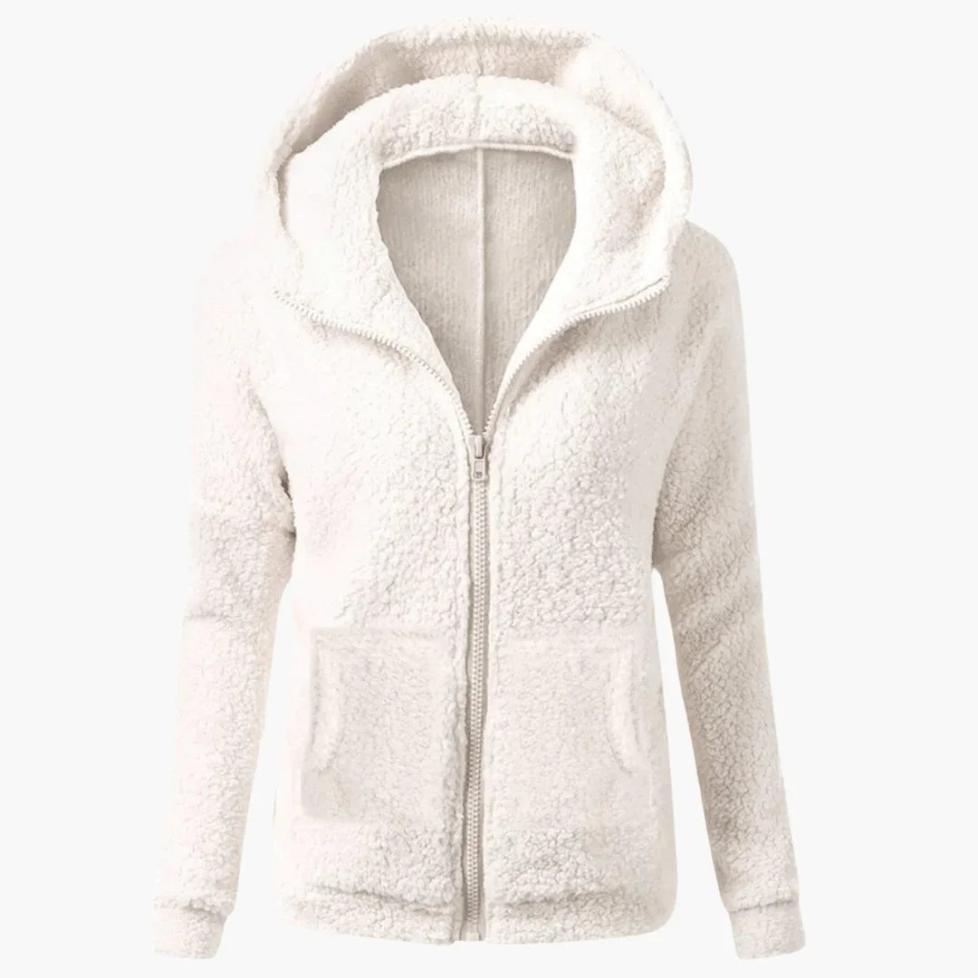 Warme Damen-Fleecejacke mit Reissverschluss und Kapuze