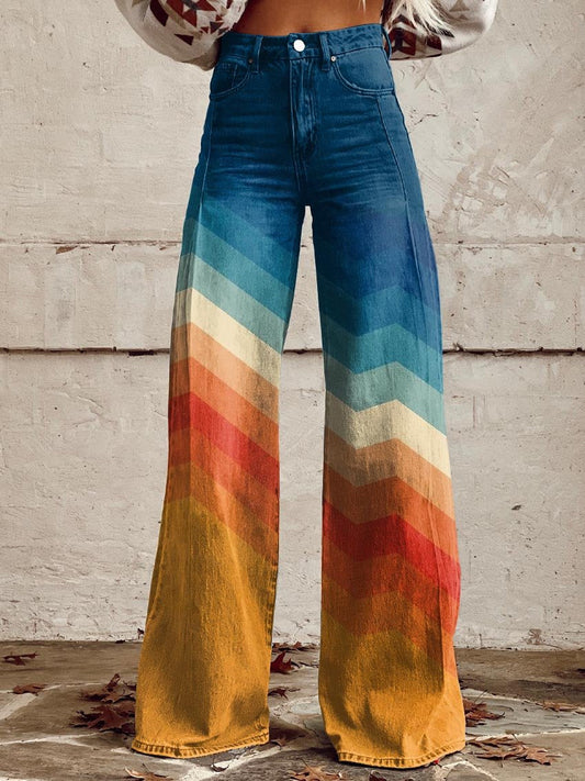 Auffallende Hose mit weitem Bein und Retro-Zickzackmuster