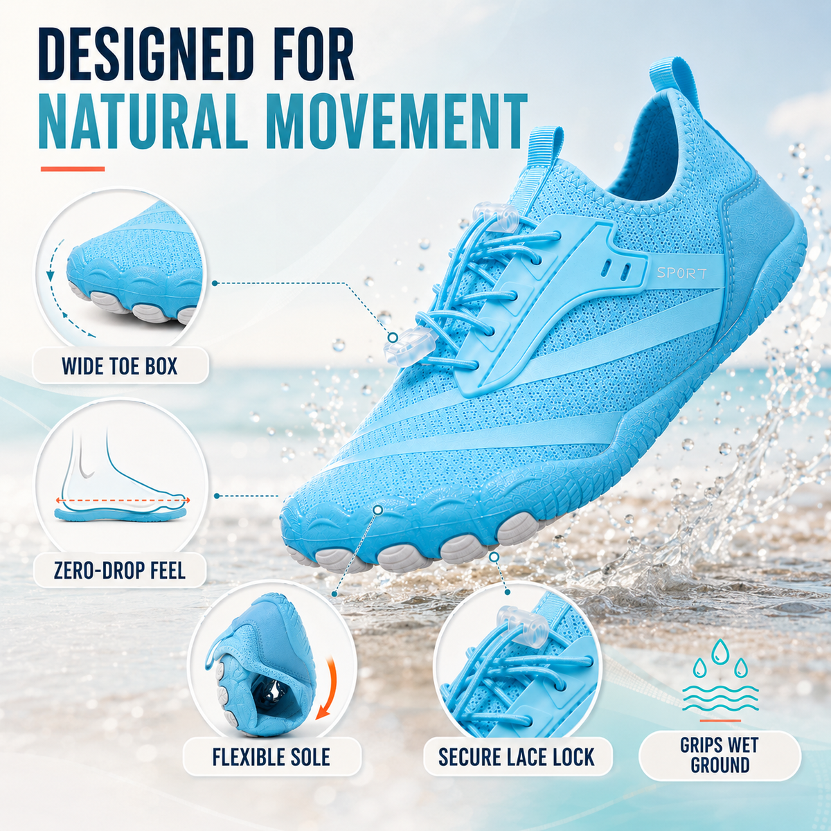 Barfuss-Wasserschuhe | Schnelltrocknende, rutschfeste Strandschuhe