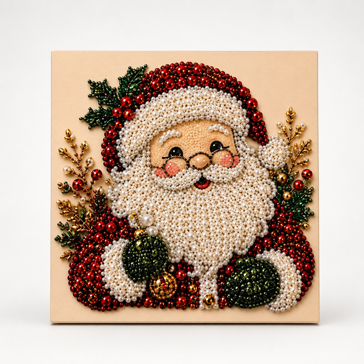 Leinwand-Set mit Weihnachtsmann-Muster und Perlen in verschiedenen Grössen