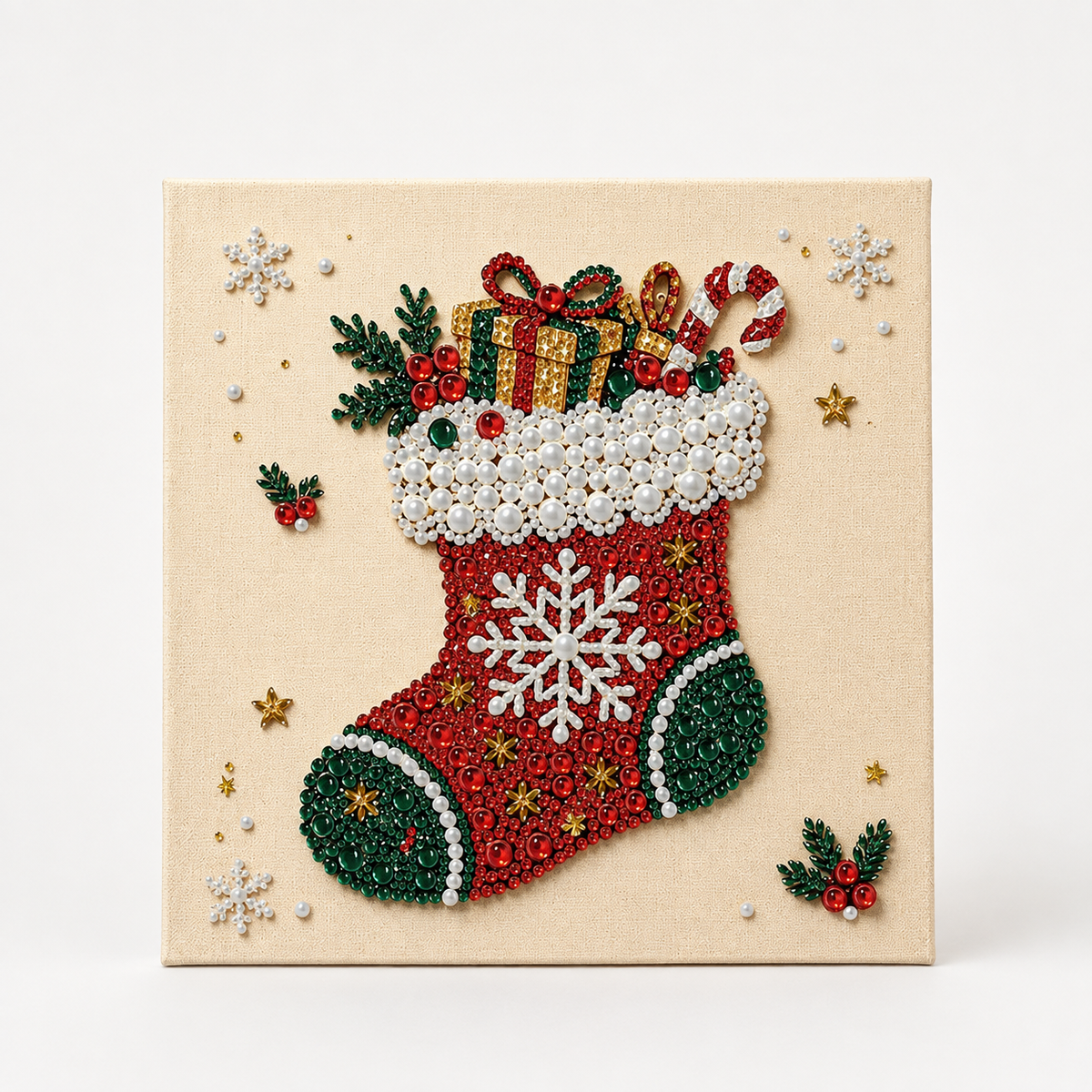 Leinwand-Set mit Weihnachtsmann-Muster und Perlen in verschiedenen Grössen