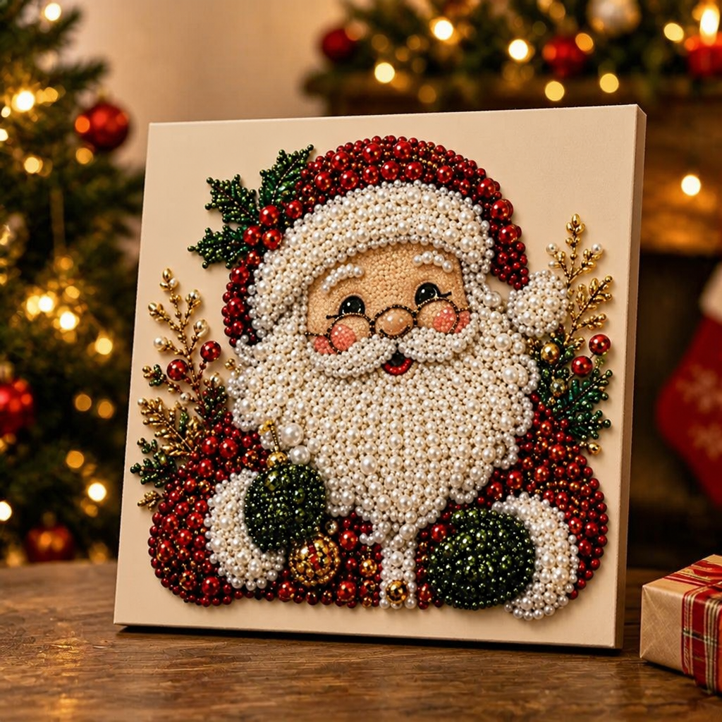 Leinwand-Set mit Weihnachtsmann-Muster und Perlen in verschiedenen Grössen