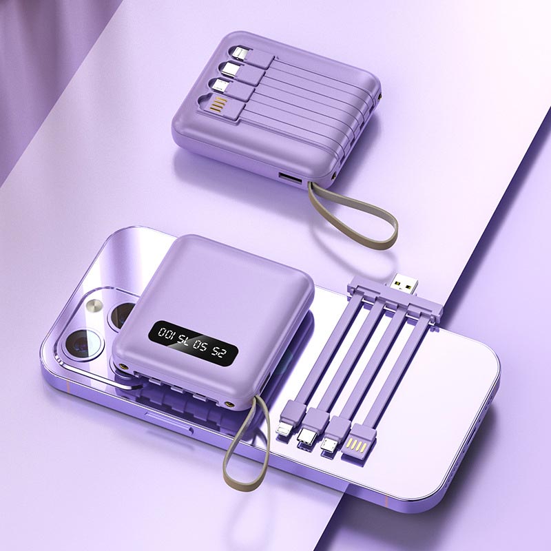 Mini Powerbank 20000 mAh mit integrierten Kabeln