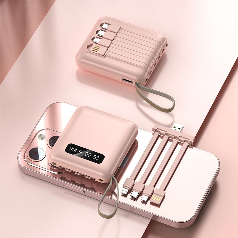 Mini Powerbank 20000 mAh mit integrierten Kabeln
