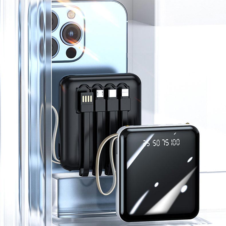 Mini Powerbank 20000 mAh mit integrierten Kabeln