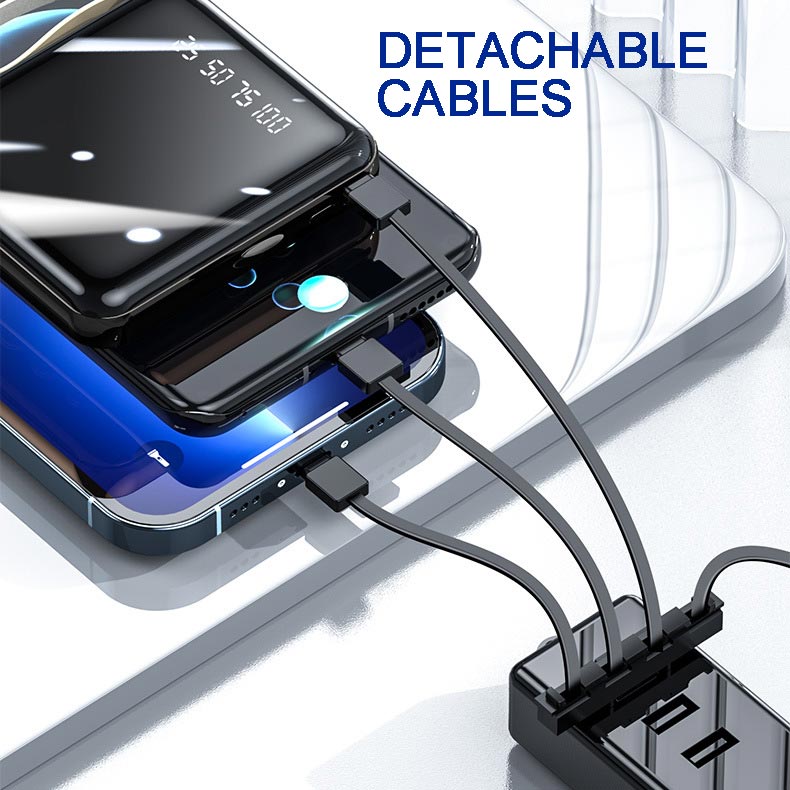 Mini Powerbank 20000 mAh mit integrierten Kabeln