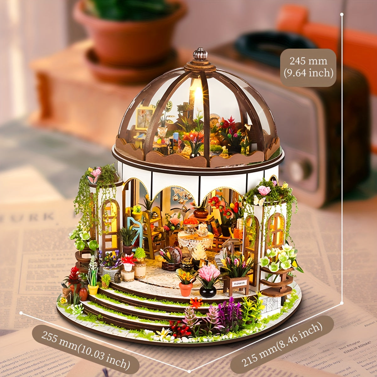 Miniatur-Blumenhaus – 3D-Holzpuzzle mit LED-Beleuchtung und detailreichem Garten
