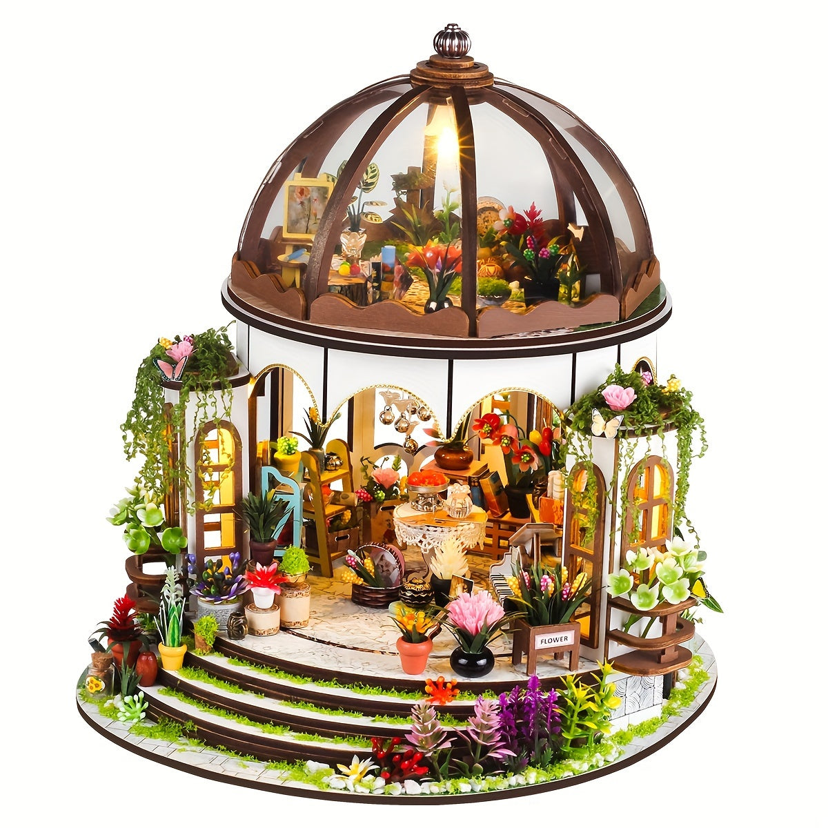 Miniatur-Blumenhaus – 3D-Holzpuzzle mit LED-Beleuchtung und detailreichem Garten