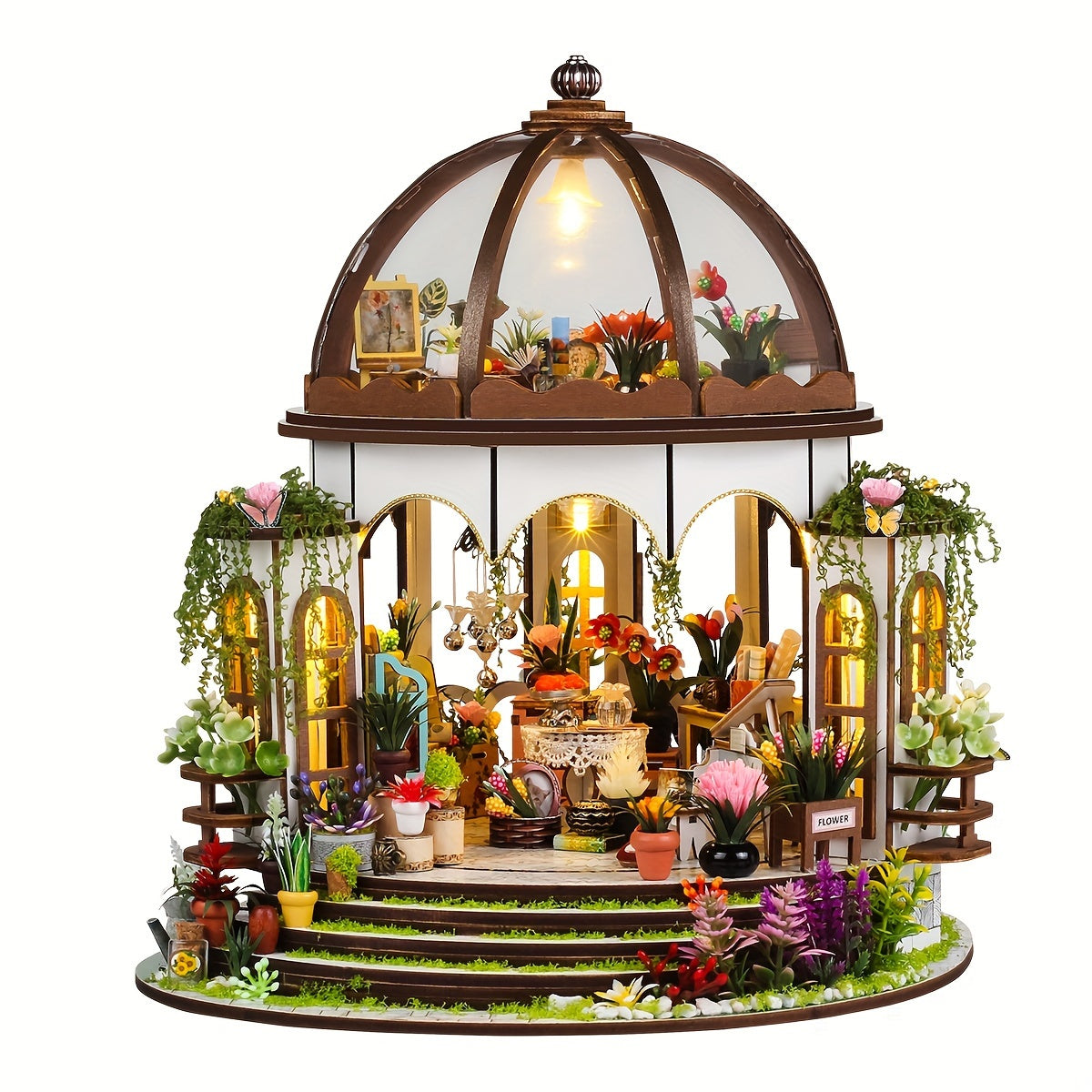 Miniatur-Blumenhaus – 3D-Holzpuzzle mit LED-Beleuchtung und detailreichem Garten