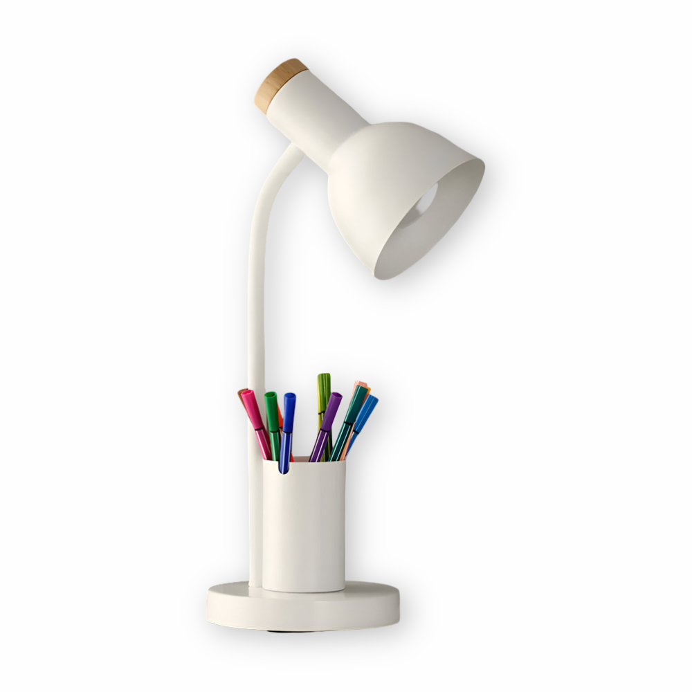 Moderne nordische LED-Tischlampe mit stilvollem Stifthalter - augenschonende Beleuchtung fürs Büro, zum Lesen und für die Heimdekoration