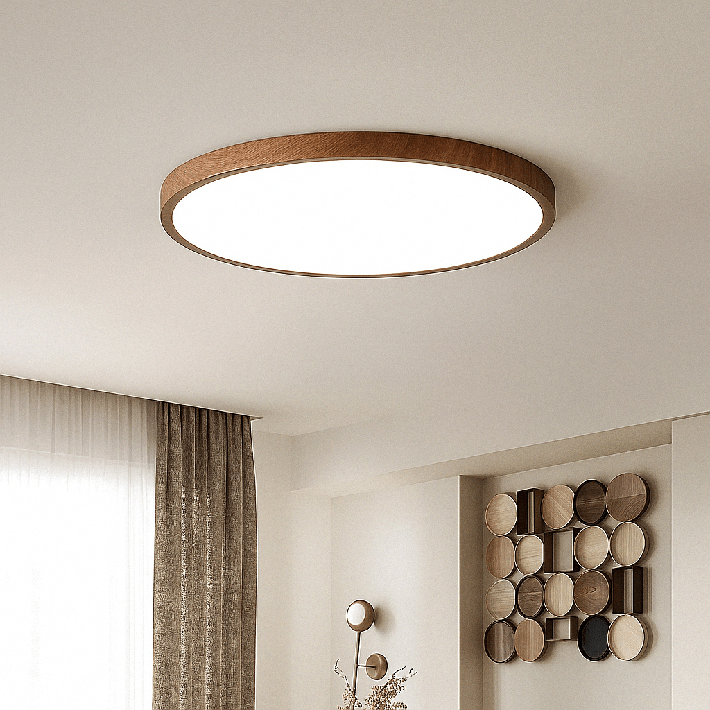 Moderne, runde, ultradünne LED-Deckenleuchte aus Holz