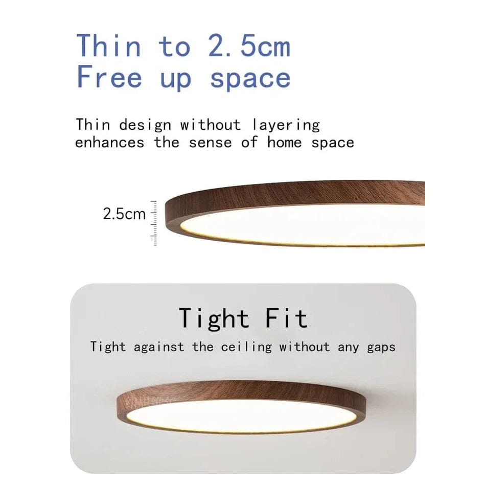Moderne, runde, ultradünne LED-Deckenleuchte aus Holz