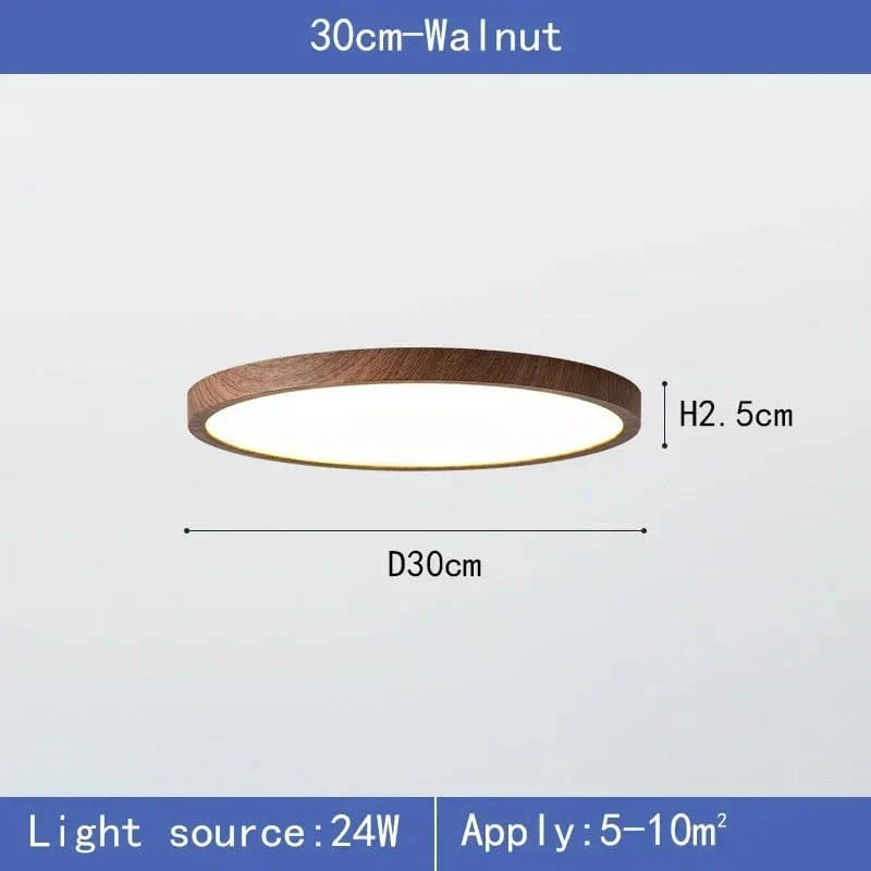 Moderne, runde, ultradünne LED-Deckenleuchte aus Holz