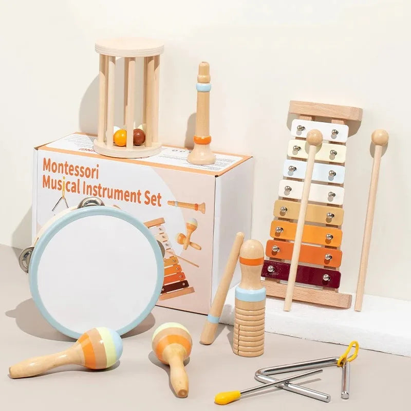 Montessori Musikinstrumente-Set aus Holz für Kleinkinder - Professionell gestimmtes Xylophon, Maracas und weitere Musikinstrumente - Entwicklungsförderndes Geschenk für Kindergartenkinder