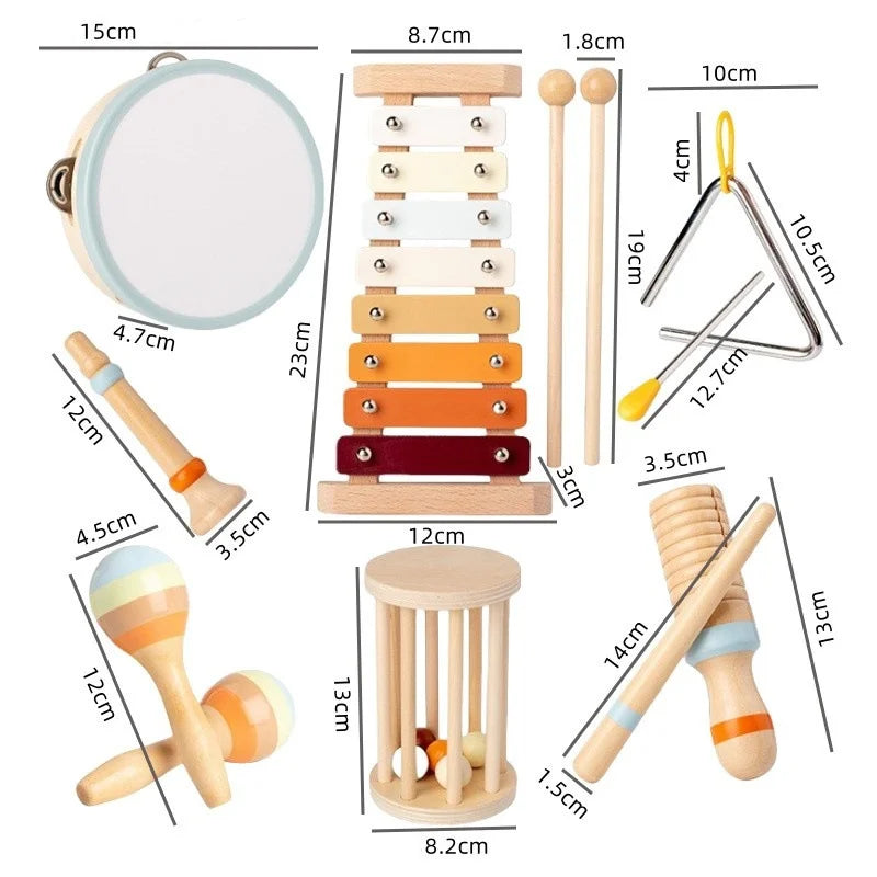 Montessori Musikinstrumente-Set aus Holz für Kleinkinder - Professionell gestimmtes Xylophon, Maracas und weitere Musikinstrumente - Entwicklungsförderndes Geschenk für Kindergartenkinder