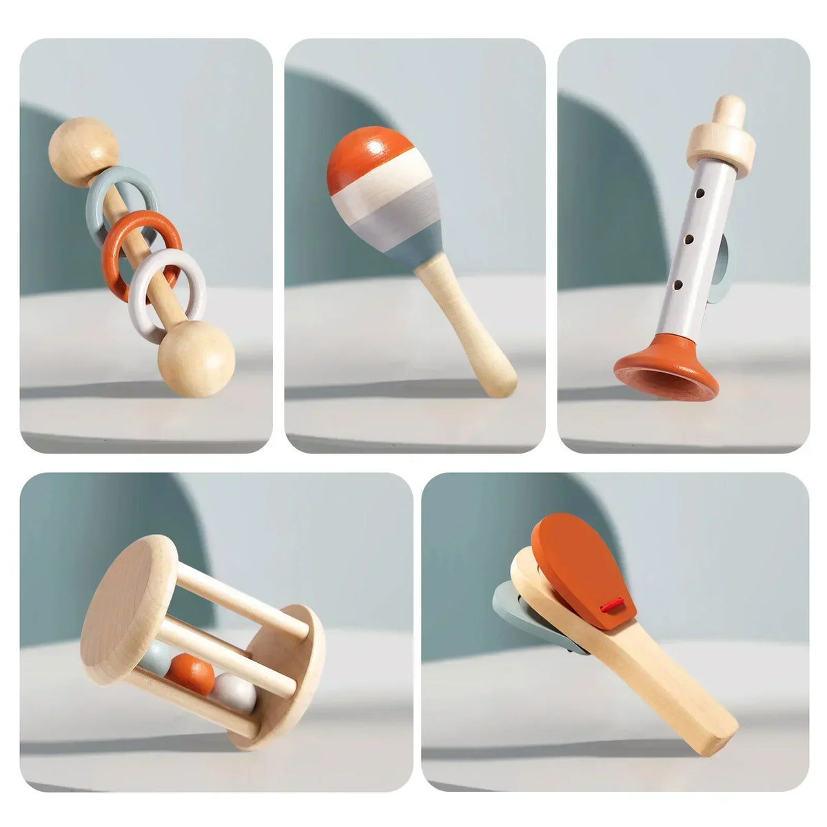 Montessori Musikinstrumente-Set aus Holz für Kleinkinder - Professionell gestimmtes Xylophon, Maracas und weitere Musikinstrumente - Entwicklungsförderndes Geschenk für Kindergartenkinder