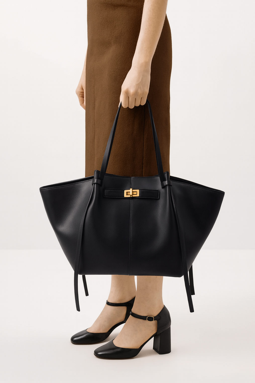 Grosse schwarze PU-Leder Handtasche