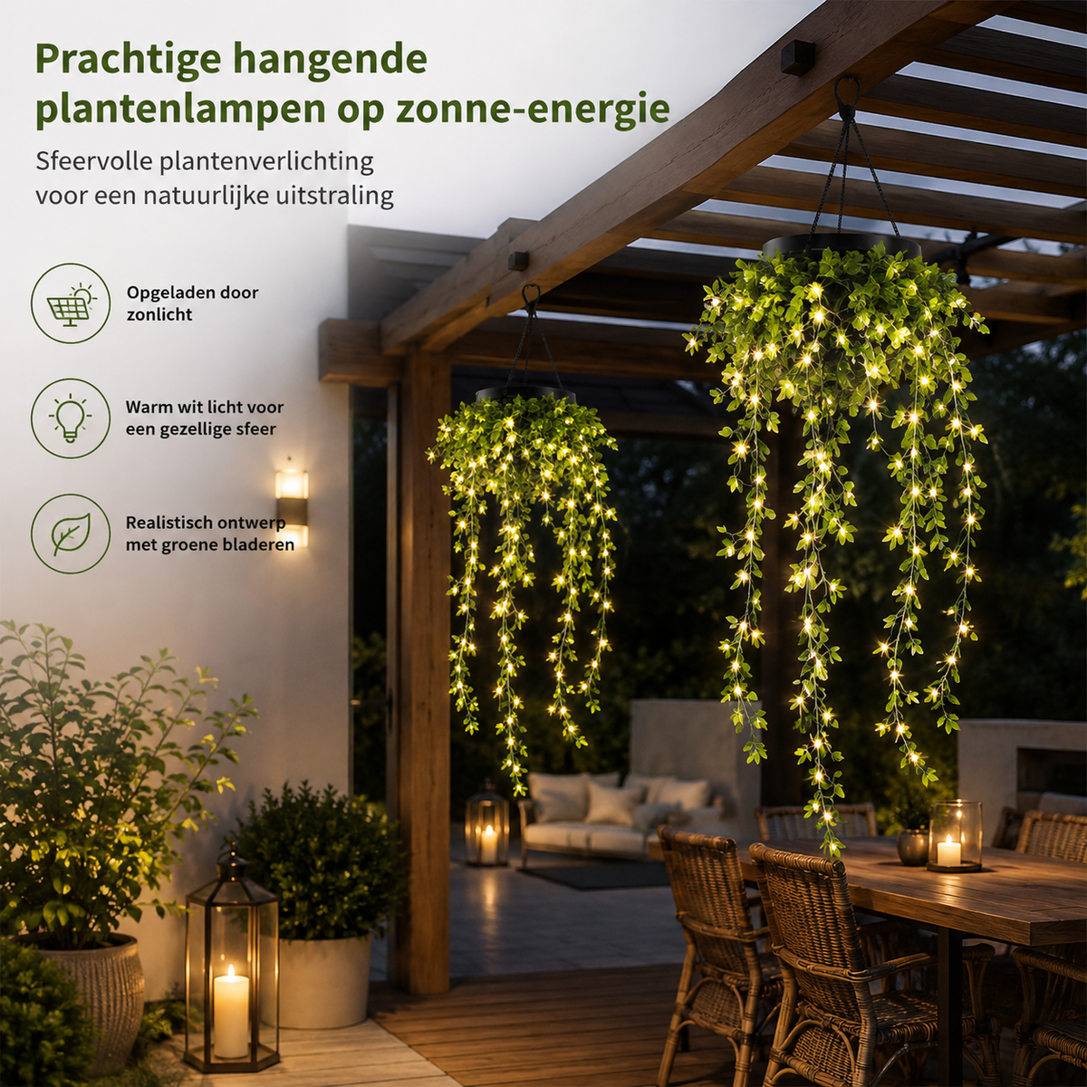 Solar-Hängeleuchte mit Pflanzendekoration