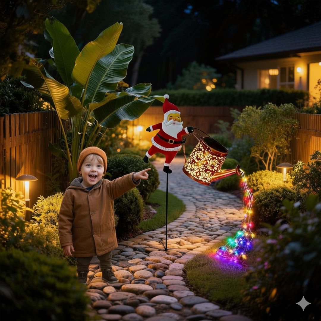 Solar-Giesskannen-Lichterkette mit Weihnachtsmann – Weihnachts-Lichterkette für aussen
