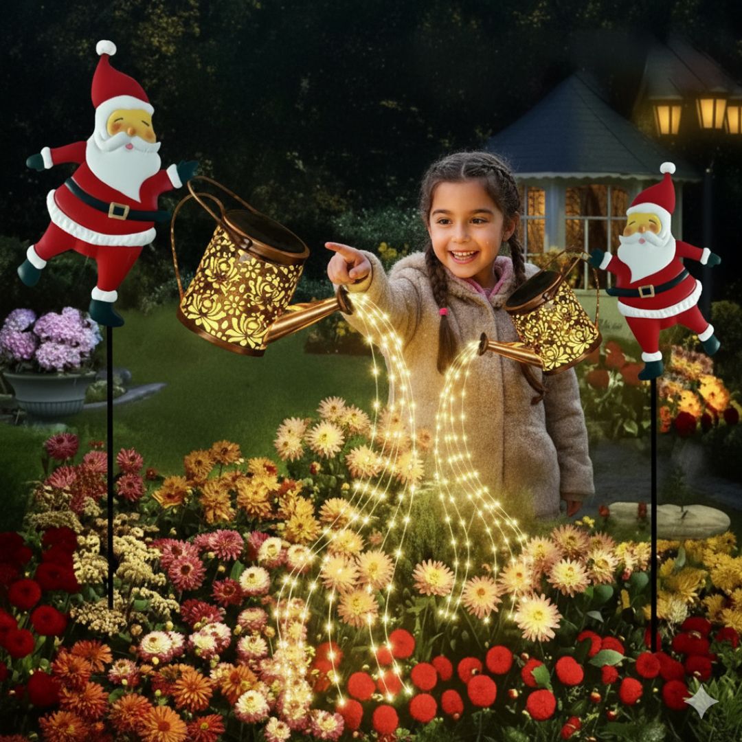 Solar-Giesskannen-Lichterkette mit Weihnachtsmann – Weihnachts-Lichterkette für aussen