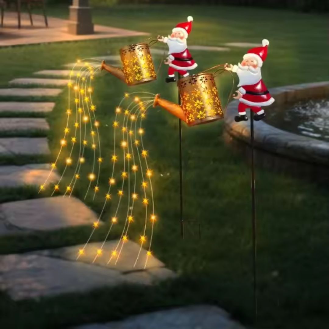 Solar-Giesskannen-Lichterkette mit Weihnachtsmann – Weihnachts-Lichterkette für aussen