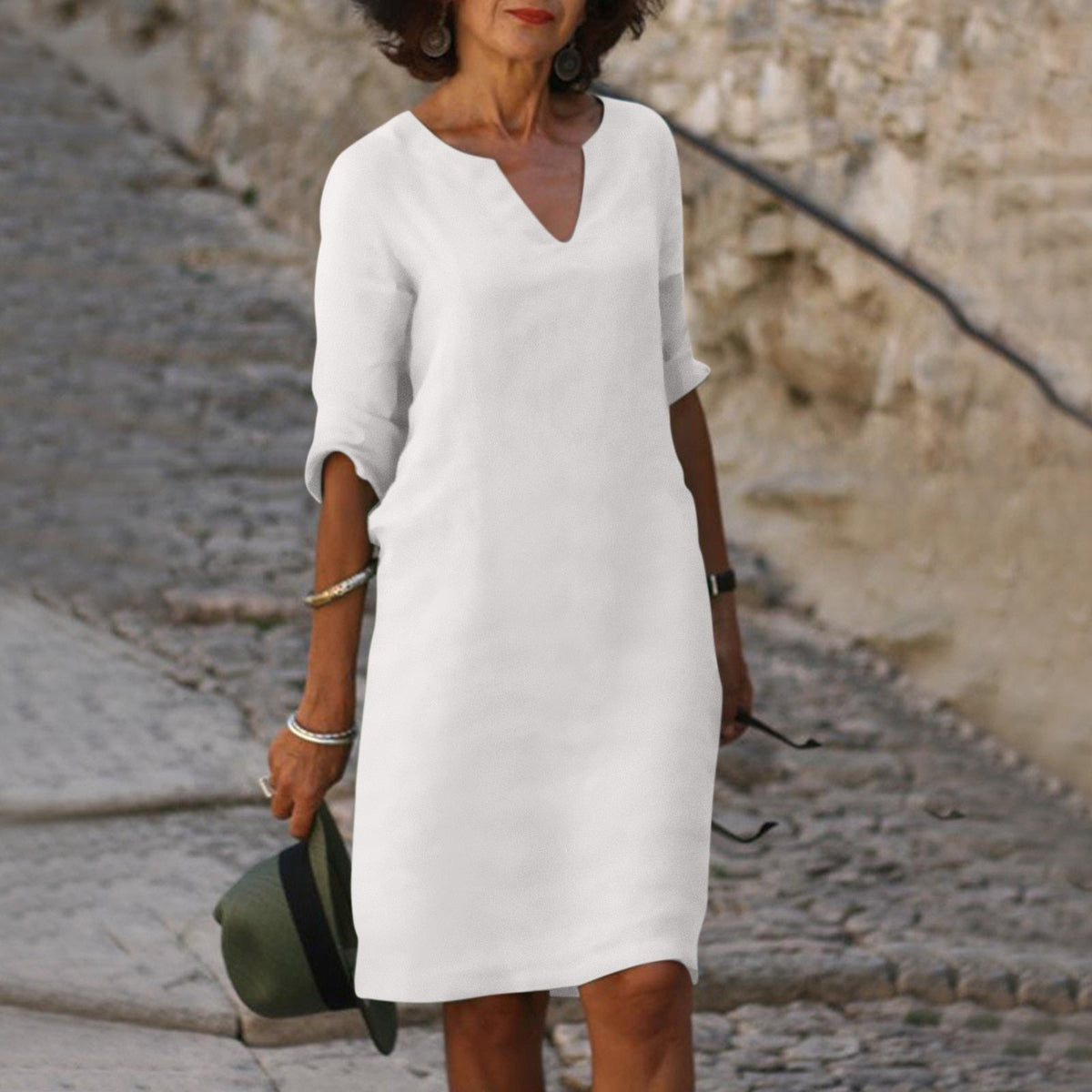 Damen Midikleid mit 3/4-Ärmeln und geradem Schnitt