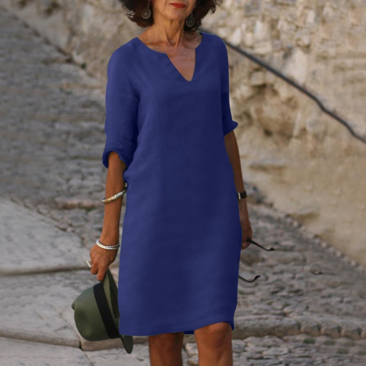 Damen Midikleid mit 3/4-Ärmeln und geradem Schnitt