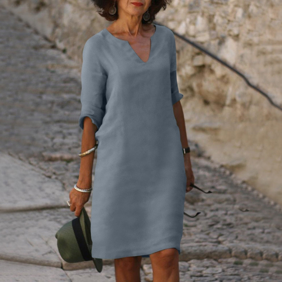 Damen Midikleid mit 3/4-Ärmeln und geradem Schnitt