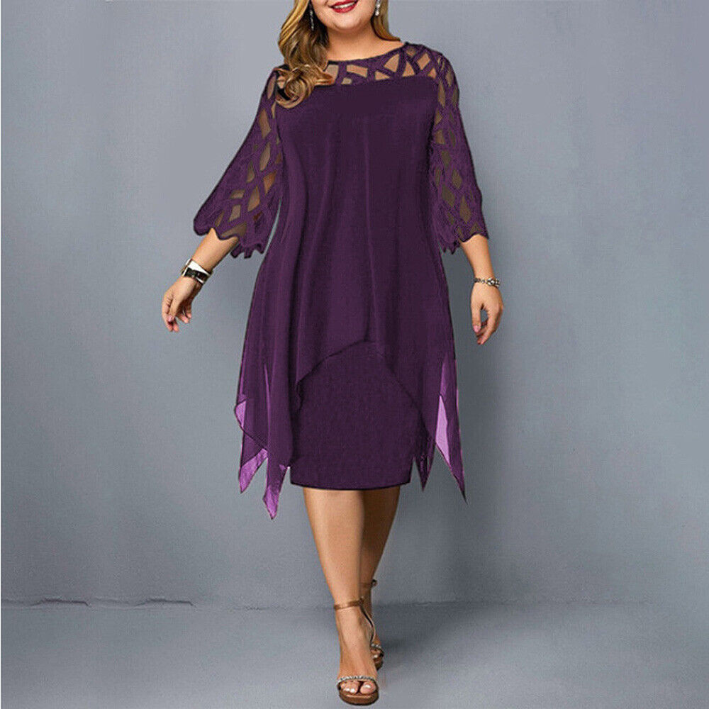 Damen Midikleid in A-Linie mit 3/4-Ärmeln