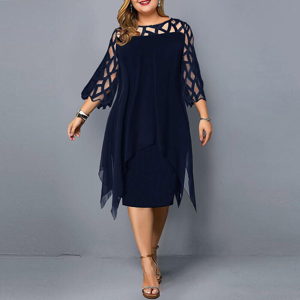 Damen Midikleid in A-Linie mit 3/4-Ärmeln