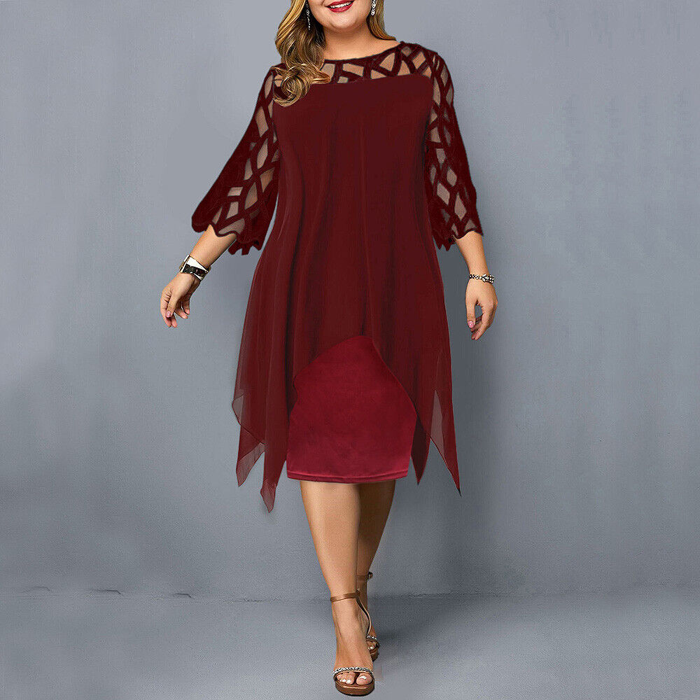 Damen Midikleid in A-Linie mit 3/4-Ärmeln