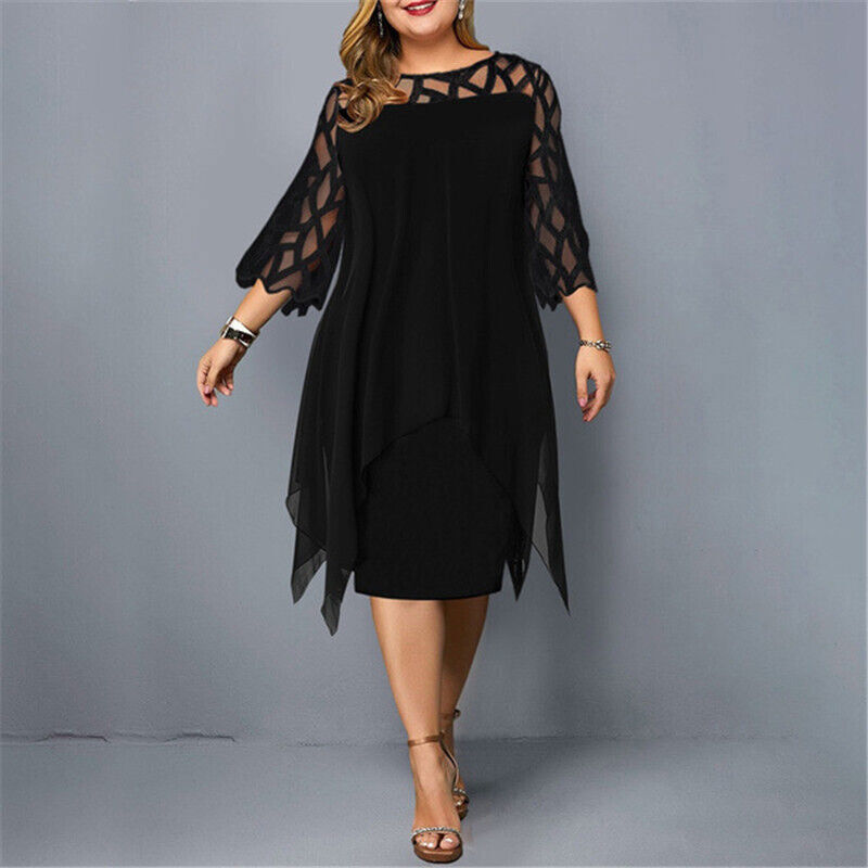 Damen Midikleid in A-Linie mit 3/4-Ärmeln