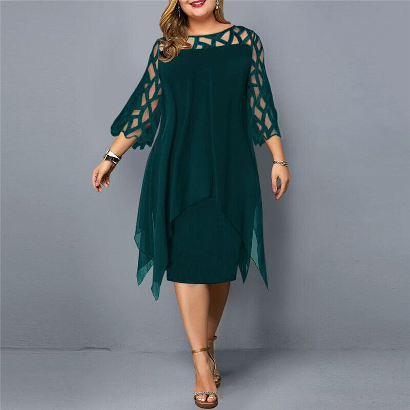 Damen Midikleid in A-Linie mit 3/4-Ärmeln