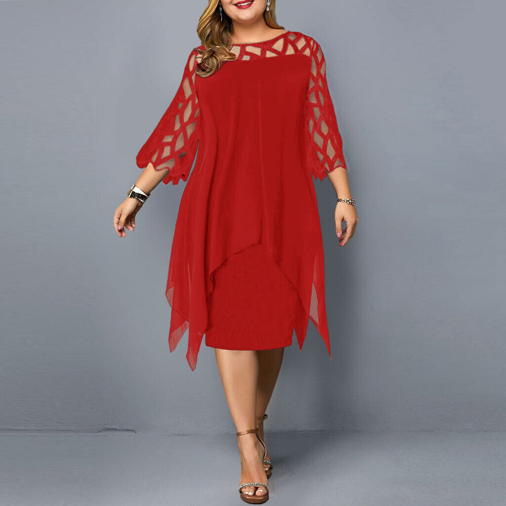Damen Midikleid in A-Linie mit 3/4-Ärmeln