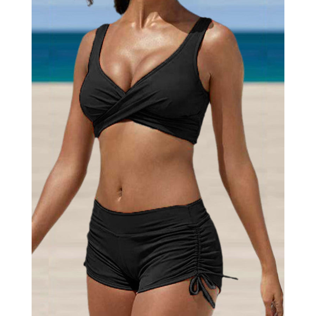 Damen figurformendes Bikini-Set mit geraffter Badehose