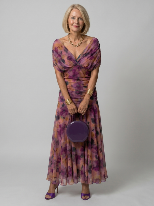 Damen Wickel-Maxikleid mit V-Ausschnitt